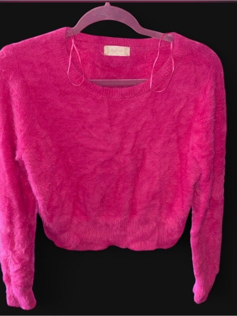 Altar'd State Bright Pink Faux-Fur Crewneck Sweater